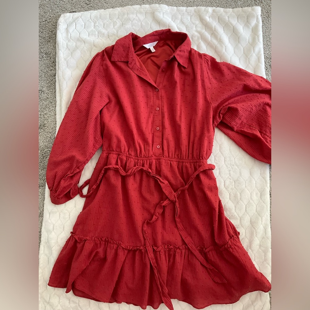 Orange Button Down Ruffle Shirt Dress Sz XL Lauren Conrad